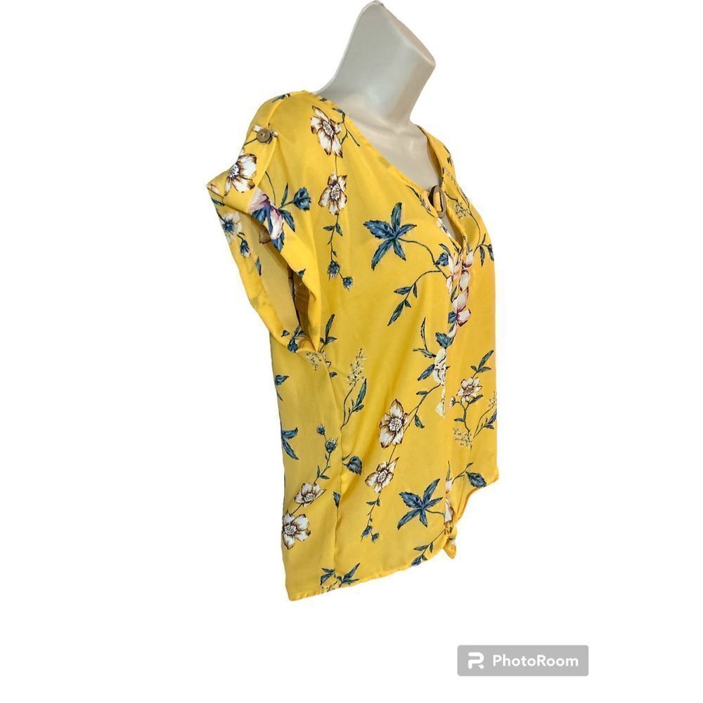 Wishful Park Women’s Floral Print Shirt Top Size Small Multicolored Tie Front - Picture 2 of 7